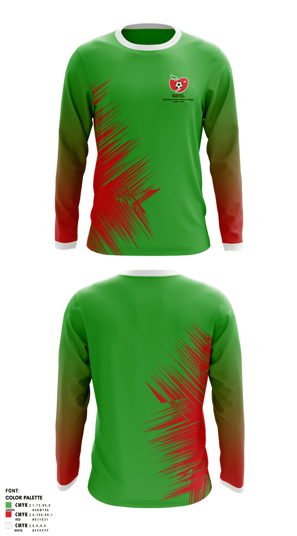 Long Sleeve Performance Shirt, Big Apple Soccer League, Men's Soccer, Teamtime, Team time, sublimation, custom sports apparel, team uniforms, spirit wear, spiritwear, sports uniforms, custom shirts, team store, custom team store, fundraiser sports, apparel fundraiser