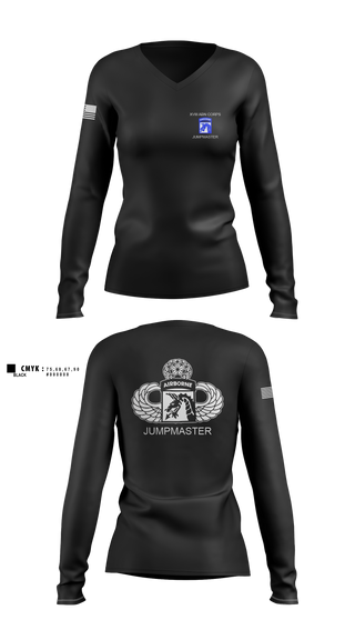Womens Long Sleeve Vneck Shirt, 112th Signal Jumpmaster, Army, Teamtime, Team time, sublimation, custom sports apparel, team uniforms, spirit wear, spiritwear, sports uniforms, custom shirts, team store, custom team store, fundraiser sports, apparel fundraiser