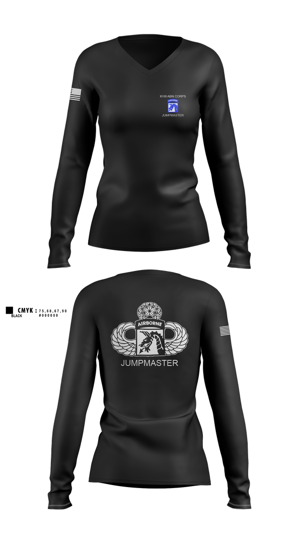 Womens Long Sleeve Vneck Shirt, 112th Signal Jumpmaster, Army, Teamtime, Team time, sublimation, custom sports apparel, team uniforms, spirit wear, spiritwear, sports uniforms, custom shirts, team store, custom team store, fundraiser sports, apparel fundraiser