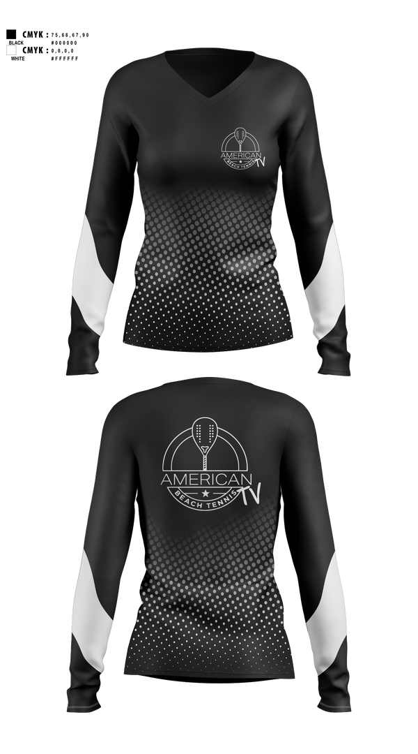 Womens Long Sleeve Vneck Shirt, American Beach Tennis, Tennis, Teamtime, Team time, sublimation, custom sports apparel, team uniforms, spirit wear, spiritwear, sports uniforms, custom shirts, team store, custom team store, fundraiser sports, apparel fundraiser