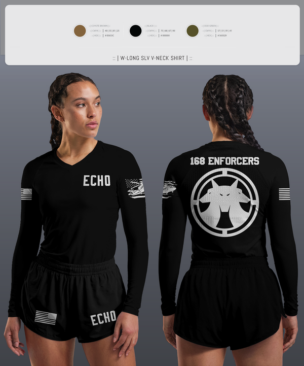 Womens Long Sleeve Vneck Shirt, Echo, Army, Teamtime, Team time, sublimation, custom sports apparel, team uniforms, spirit wear, spiritwear, sports uniforms, custom shirts, team store, custom team store, fundraiser sports, apparel fundraiser