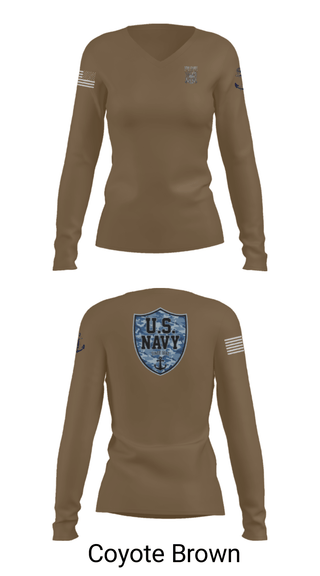 Women's Long Sleeve Vneck Shirt, CVN 77 George HW Bus, Navy, Teamtime, Team time, sublimation, custom sports apparel, team uniforms, spirit wear, spiritwear, sports uniforms, custom shirts, team store, custom team store, fundraiser sports, apparel fundraiser