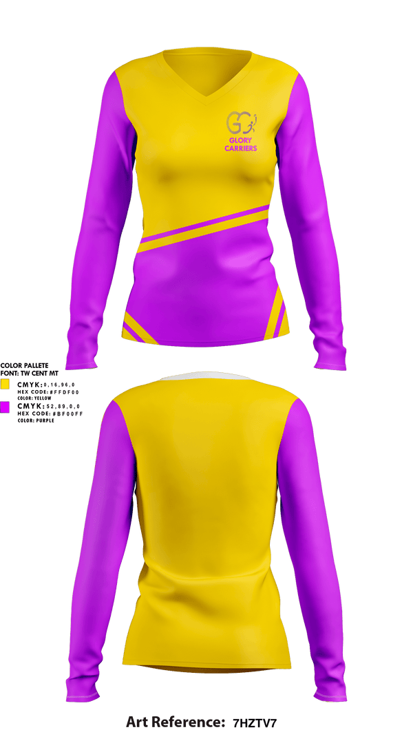 Womens Long Sleeve Vneck Shirt, Glory Carriers, Track & Field, Teamtime, Team time, sublimation, custom sports apparel, team uniforms, spirit wear, spiritwear, sports uniforms, custom shirts, team store, custom team store, fundraiser sports, apparel fundraiser