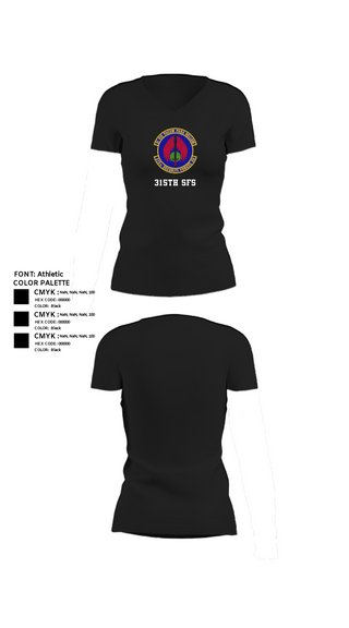 Women's Short Sleeve Vneck Shirt, 315th SFS, Air Force, Teamtime, Team time, sublimation, custom sports apparel, team uniforms, spirit wear, spiritwear, sports uniforms, custom shirts, team store, custom team store, fundraiser sports, apparel fundraiser