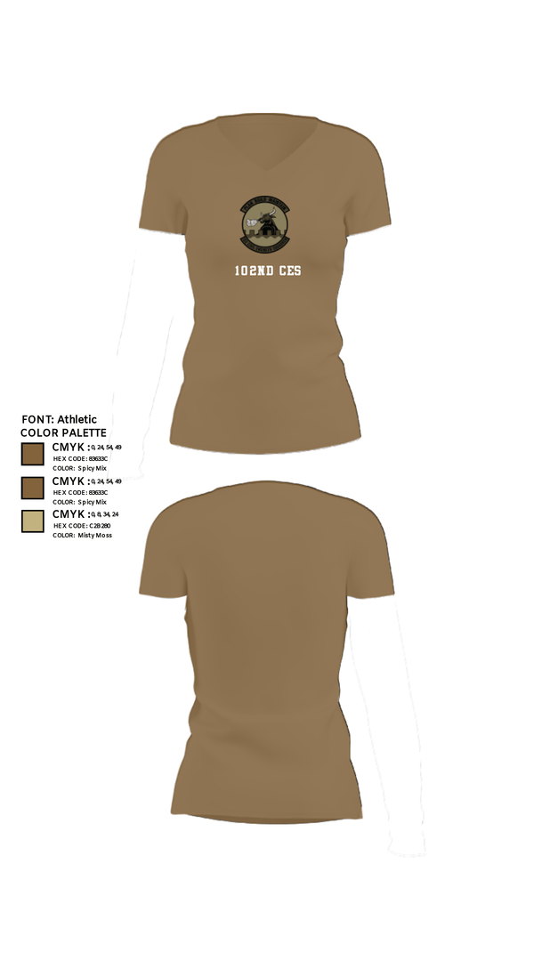 Womens Short Sleeve Vneck Shirt, 102nd CES, Air Force, Teamtime, Team time, sublimation, custom sports apparel, team uniforms, spirit wear, spiritwear, sports uniforms, custom shirts, team store, custom team store, fundraiser sports, apparel fundraiser