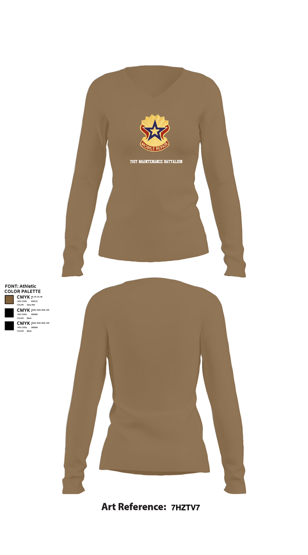 Womens Long Sleeve Vneck Shirt, 71st Maintenance Battalion, Army, Teamtime, Team time, sublimation, custom sports apparel, team uniforms, spirit wear, spiritwear, sports uniforms, custom shirts, team store, custom team store, fundraiser sports, apparel fundraiser