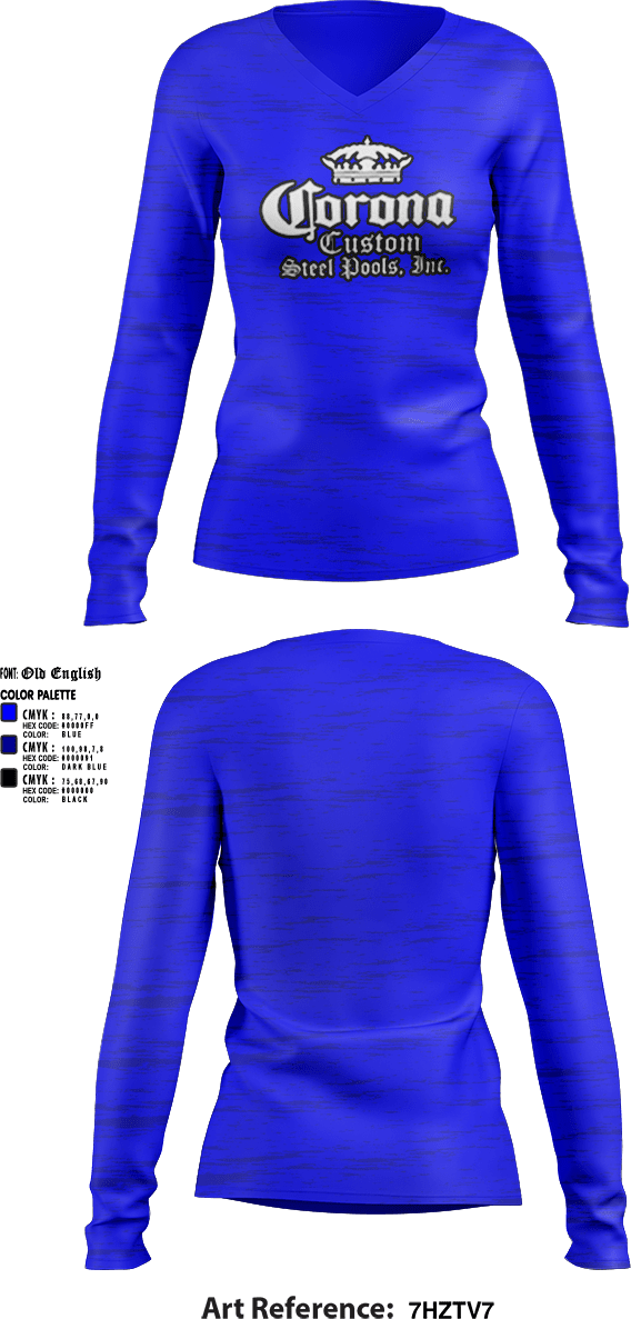 Womens Long Sleeve Vneck Shirt, Corona custom steel pools, , Teamtime, Team time, sublimation, custom sports apparel, team uniforms, spirit wear, spiritwear, sports uniforms, custom shirts, team store, custom team store, fundraiser sports, apparel fundraiser