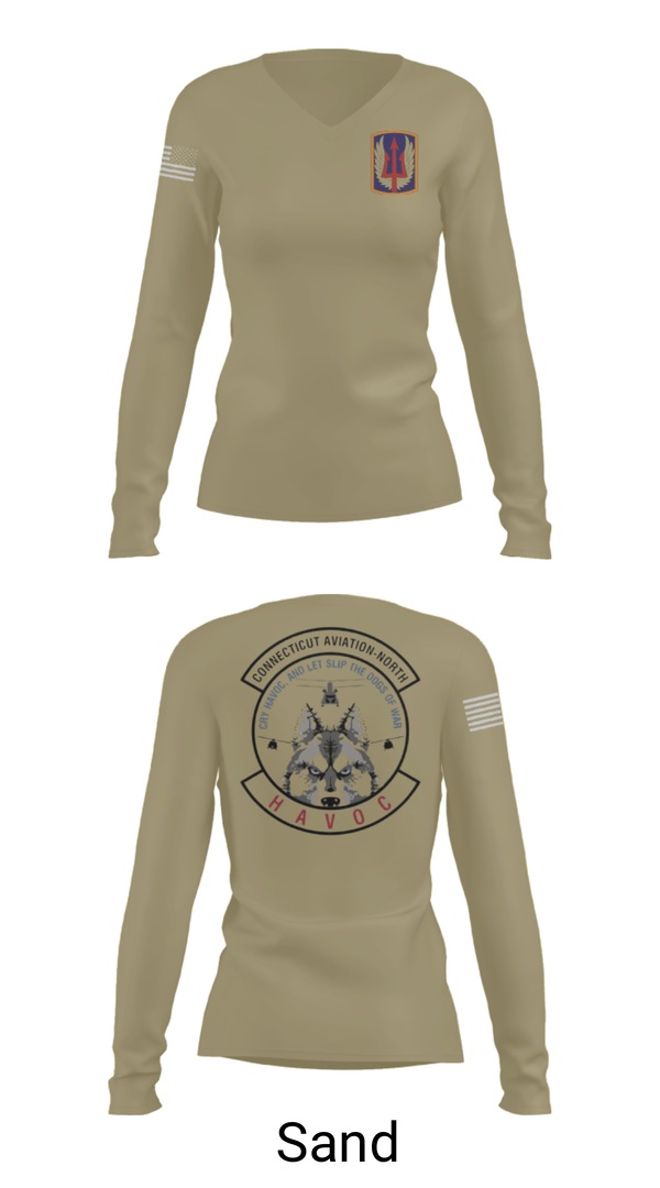 Womens Long Sleeve Vneck Shirt, 1-169th E Company, National Guard, Teamtime, Team time, sublimation, custom sports apparel, team uniforms, spirit wear, spiritwear, sports uniforms, custom shirts, team store, custom team store, fundraiser sports, apparel fundraiser