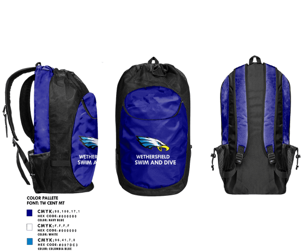 Gear Bag, Wethersfield High School Swimming, Swimming, Teamtime, Team time, sublimation, custom sports apparel, team uniforms, spirit wear, spiritwear, sports uniforms, custom shirts, team store, custom team store, fundraiser sports, apparel fundraiser
