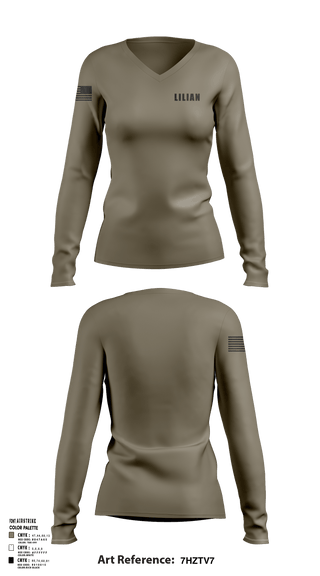 Womens Long Sleeve Vneck Shirt, LILIAN, Army, Teamtime, Team time, sublimation, custom sports apparel, team uniforms, spirit wear, spiritwear, sports uniforms, custom shirts, team store, custom team store, fundraiser sports, apparel fundraiser