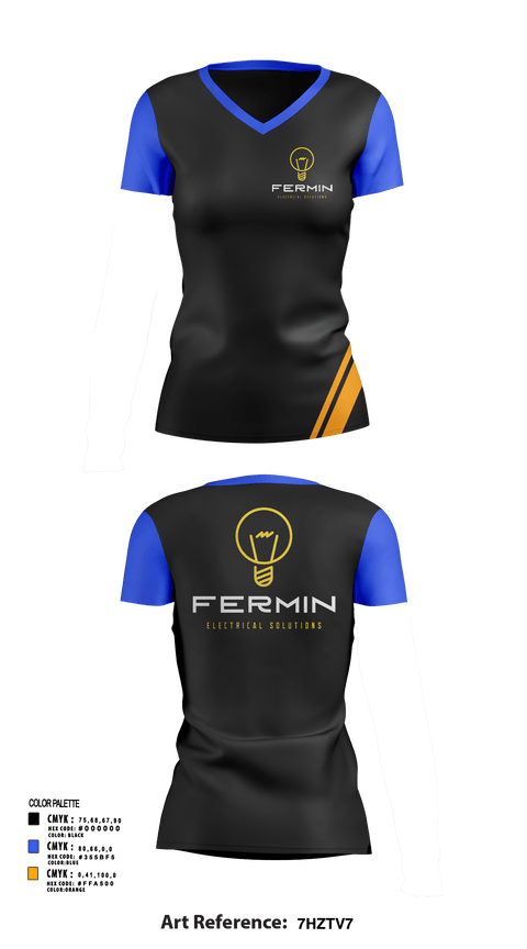 Womens Short Sleeve Vneck Shirt, Fermin Electrical Solutions, , Teamtime, Team time, sublimation, custom sports apparel, team uniforms, spirit wear, spiritwear, sports uniforms, custom shirts, team store, custom team store, fundraiser sports, apparel fundraiser