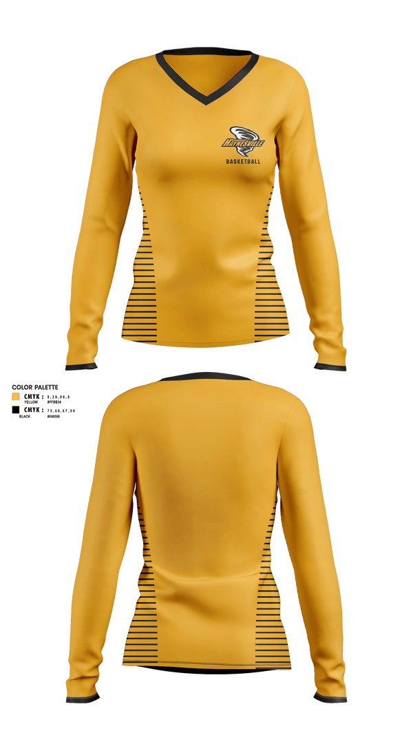 Womens Long Sleeve Vneck Shirt, Haynesville High School Basketball, Women's Basketball, Teamtime, Team time, sublimation, custom sports apparel, team uniforms, spirit wear, spiritwear, sports uniforms, custom shirts, team store, custom team store, fundraiser sports, apparel fundraiser