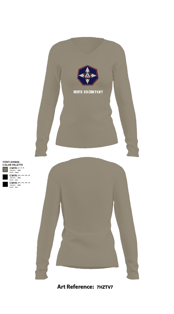 Women's Long Sleeve Vneck Shirt, 909th HR Company, Army, Teamtime, Team time, sublimation, custom sports apparel, team uniforms, spirit wear, spiritwear, sports uniforms, custom shirts, team store, custom team store, fundraiser sports, apparel fundraiser