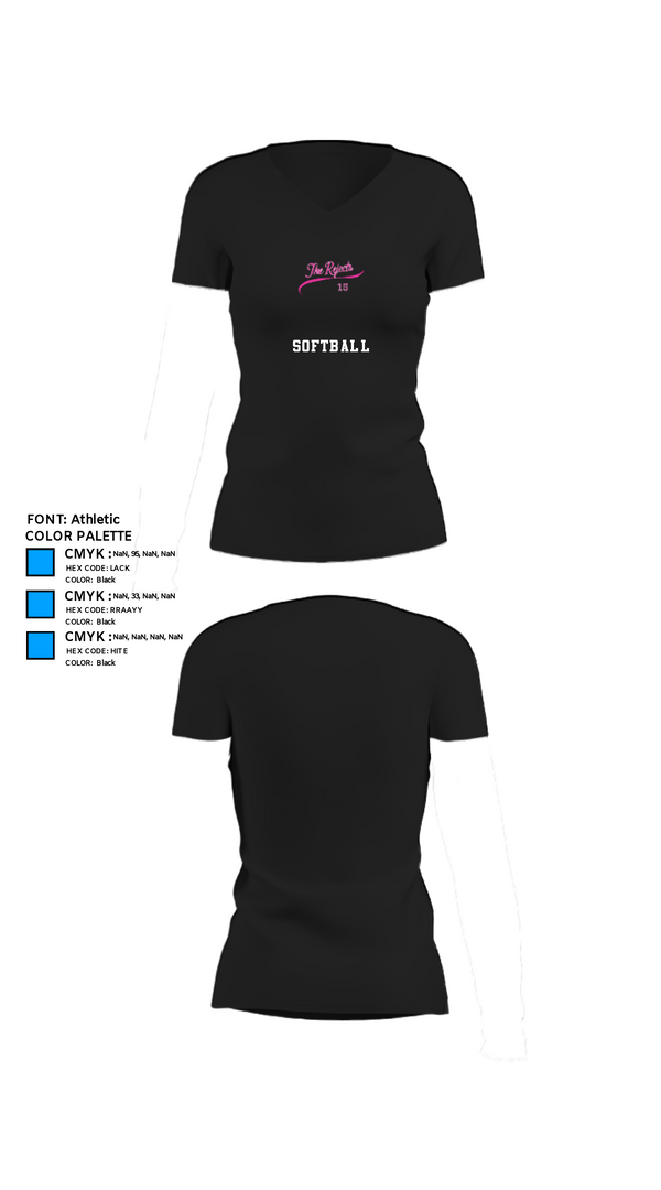 Women's Short Sleeve Vneck Shirt, The rejects, Softball, Teamtime, Team time, sublimation, custom sports apparel, team uniforms, spirit wear, spiritwear, sports uniforms, custom shirts, team store, custom team store, fundraiser sports, apparel fundraiser