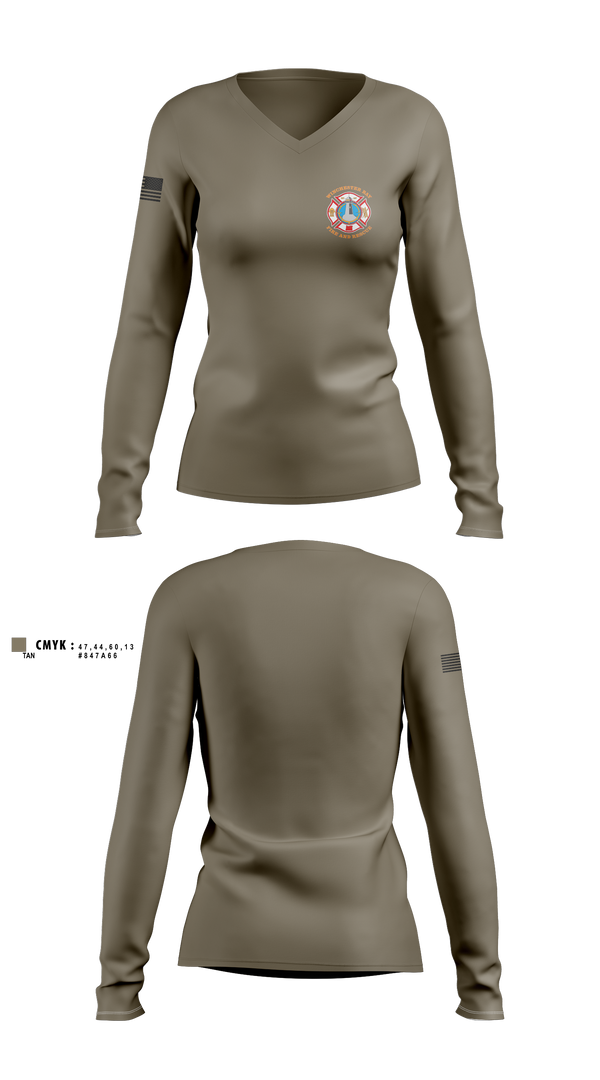 Womens Long Sleeve Vneck Shirt, Winchester Bay Fire and Rescue, Fire Department, Teamtime, Team time, sublimation, custom sports apparel, team uniforms, spirit wear, spiritwear, sports uniforms, custom shirts, team store, custom team store, fundraiser sports, apparel fundraiser