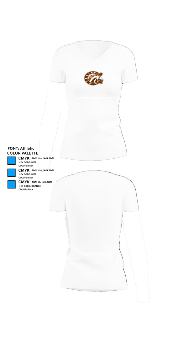 Womens Short Sleeve Vneck Shirt, Claymont High School Bowling, Bowling, Teamtime, Team time, sublimation, custom sports apparel, team uniforms, spirit wear, spiritwear, sports uniforms, custom shirts, team store, custom team store, fundraiser sports, apparel fundraiser