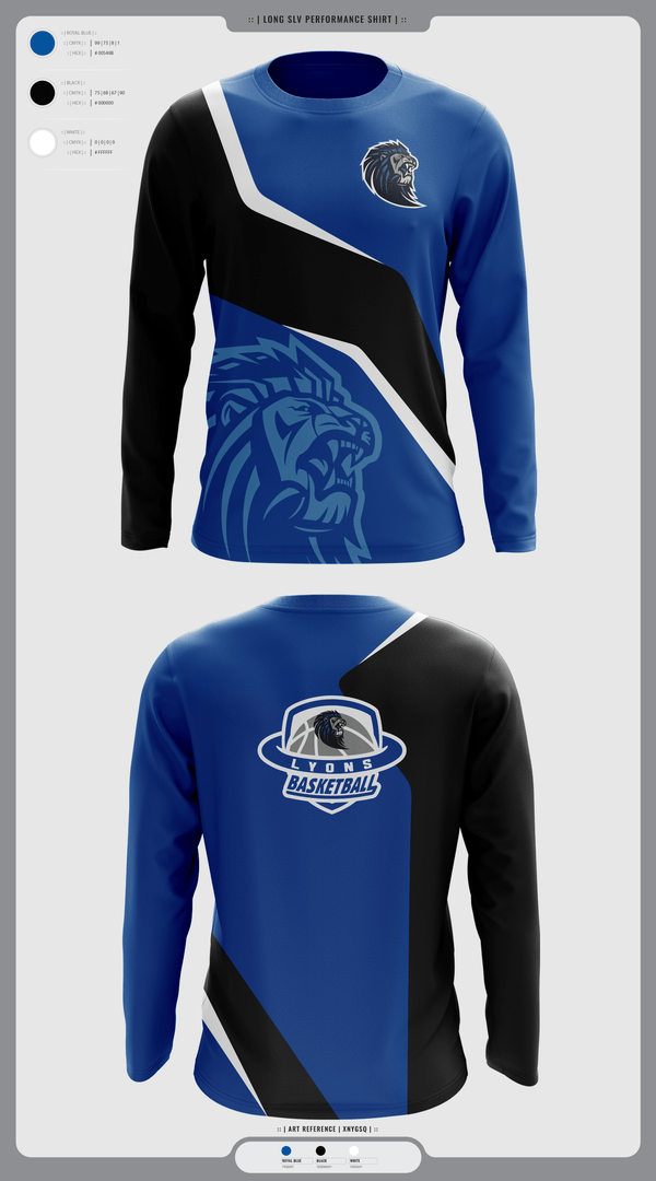 Long Sleeve Performance Shirt, Lyons Middle School Basketball, Men's Basketball, Teamtime, Team time, sublimation, custom sports apparel, team uniforms, spirit wear, spiritwear, sports uniforms, custom shirts, team store, custom team store, fundraiser sports, apparel fundraiser