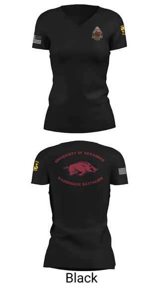 Womens Short Sleeve Vneck Shirt, University of Arkansas Army ROTC - Razorback Battalion, Army, Teamtime, Team time, sublimation, custom sports apparel, team uniforms, spirit wear, spiritwear, sports uniforms, custom shirts, team store, custom team store, fundraiser sports, apparel fundraiser