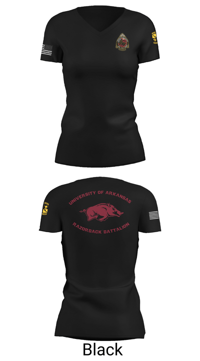 University of Arkansas Army ROTC - Razorback Battalion 15416563 Women's Short Sleeve V-neck Shirt - 28