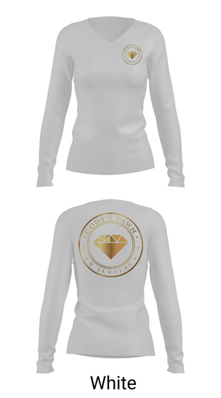 Womens Long Sleeve Vneck Shirt, Cody’s Pawn & Jewelry, , Teamtime, Team time, sublimation, custom sports apparel, team uniforms, spirit wear, spiritwear, sports uniforms, custom shirts, team store, custom team store, fundraiser sports, apparel fundraiser