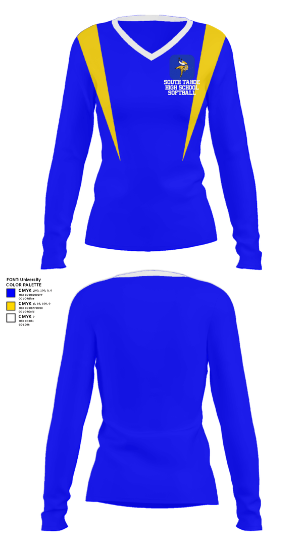 Women's Long Sleeve Vneck Shirt, South Tahoe High School Softball, Softball, Teamtime, Team time, sublimation, custom sports apparel, team uniforms, spirit wear, spiritwear, sports uniforms, custom shirts, team store, custom team store, fundraiser sports, apparel fundraiser