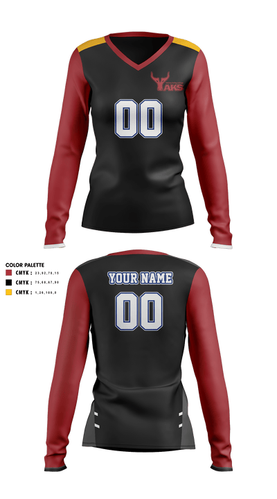 Yakima Valley College Volleyball 59541208 Women's Long Sleeve V-neck Shirt - 40