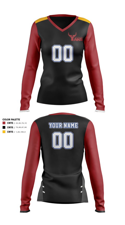 Womens Long Sleeve Vneck Shirt, Yakima Valley College Volleyball, Women's Volleyball, Teamtime, Team time, sublimation, custom sports apparel, team uniforms, spirit wear, spiritwear, sports uniforms, custom shirts, team store, custom team store, fundraiser sports, apparel fundraiser