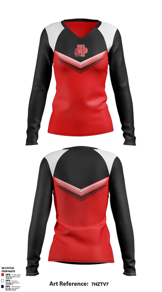 Womens Long Sleeve Vneck Shirt, Highland Park Senior High School Gymnastics, Spirit Store, Teamtime, Team time, sublimation, custom sports apparel, team uniforms, spirit wear, spiritwear, sports uniforms, custom shirts, team store, custom team store, fundraiser sports, apparel fundraiser