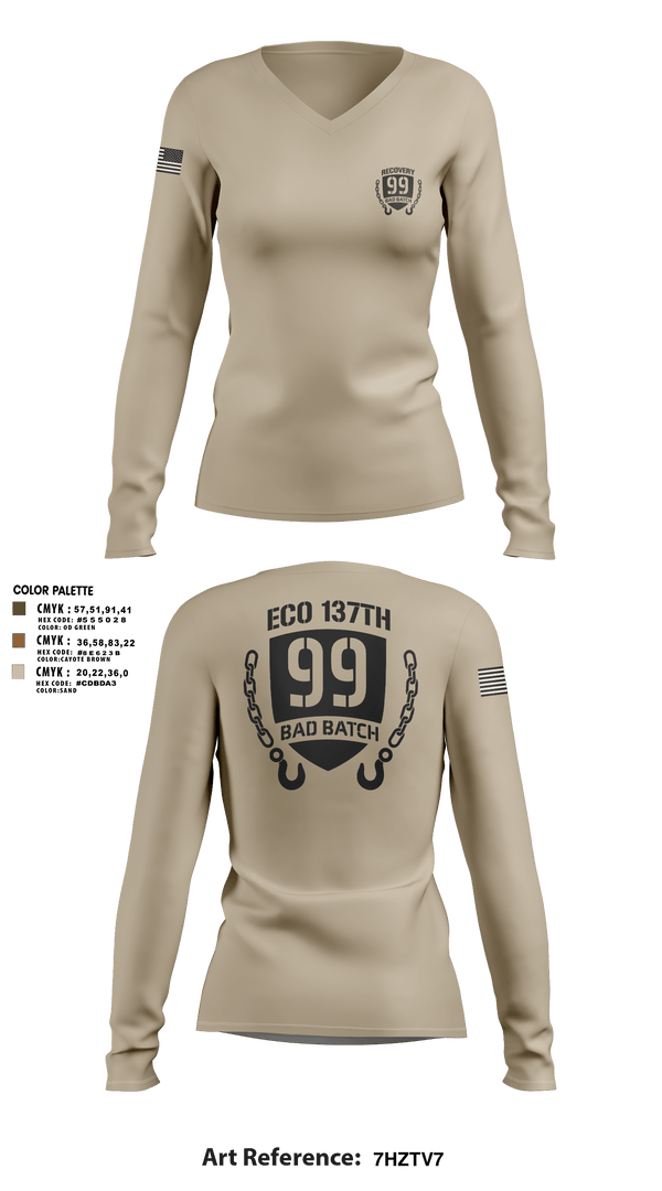 Womens Long Sleeve Vneck Shirt, 137th Echo Company1-137th AV E co, National Guard, Teamtime, Team time, sublimation, custom sports apparel, team uniforms, spirit wear, spiritwear, sports uniforms, custom shirts, team store, custom team store, fundraiser sports, apparel fundraiser