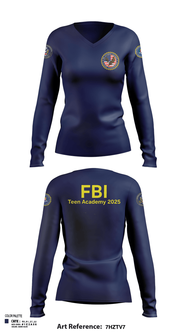 Womens Long Sleeve Vneck Shirt, FBI Citizens Academy, , Teamtime, Team time, sublimation, custom sports apparel, team uniforms, spirit wear, spiritwear, sports uniforms, custom shirts, team store, custom team store, fundraiser sports, apparel fundraiser