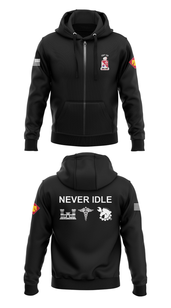 Zip Hoodie, 120th Engineers, Army, Teamtime, Team time, sublimation, custom sports apparel, team uniforms, spirit wear, spiritwear, sports uniforms, custom shirts, team store, custom team store, fundraiser sports, apparel fundraiser