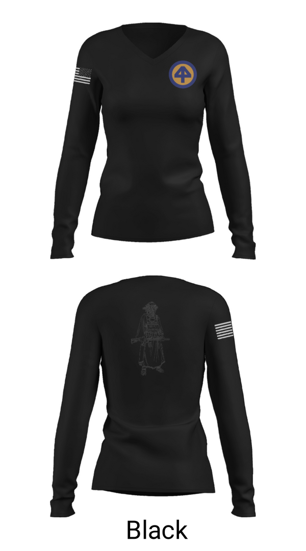 Women's Long Sleeve Vneck Shirt, A Co 1/1-114th, Army, Teamtime, Team time, sublimation, custom sports apparel, team uniforms, spirit wear, spiritwear, sports uniforms, custom shirts, team store, custom team store, fundraiser sports, apparel fundraiser