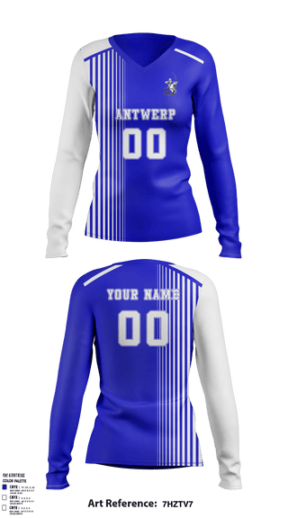 Women's Long Sleeve Vneck Shirt, Antwerp Senior High School Volleyball, Women's Volleyball, Teamtime, Team time, sublimation, custom sports apparel, team uniforms, spirit wear, spiritwear, sports uniforms, custom shirts, team store, custom team store, fundraiser sports, apparel fundraiser