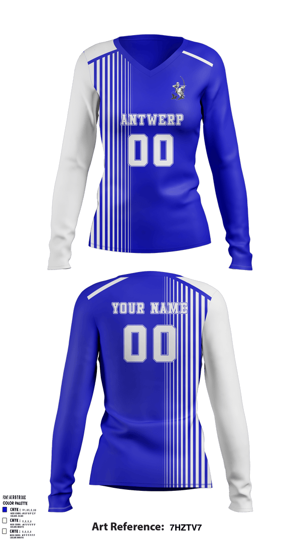 Women's Long Sleeve Vneck Shirt, Antwerp Senior High School Volleyball, Women's Volleyball, Teamtime, Team time, sublimation, custom sports apparel, team uniforms, spirit wear, spiritwear, sports uniforms, custom shirts, team store, custom team store, fundraiser sports, apparel fundraiser
