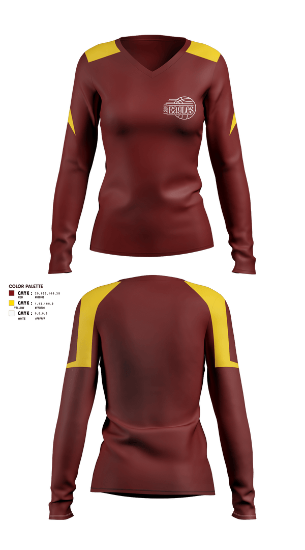 Womens Long Sleeve Vneck Shirt, Ellicottville Central Middle School Basketball, Women's Basketball, Teamtime, Team time, sublimation, custom sports apparel, team uniforms, spirit wear, spiritwear, sports uniforms, custom shirts, team store, custom team store, fundraiser sports, apparel fundraiser