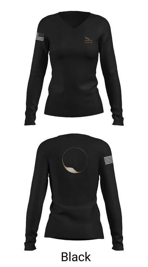 Womens Long Sleeve Vneck Shirt 1, DF EXQUISITE FLOORING, , Teamtime, Team time, sublimation, custom sports apparel, team uniforms, spirit wear, spiritwear, sports uniforms, custom shirts, team store, custom team store, fundraiser sports, apparel fundraiser