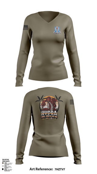 Womens Long Sleeve Vneck Shirt, HHD 205th MI BN, Army, Teamtime, Team time, sublimation, custom sports apparel, team uniforms, spirit wear, spiritwear, sports uniforms, custom shirts, team store, custom team store, fundraiser sports, apparel fundraiser