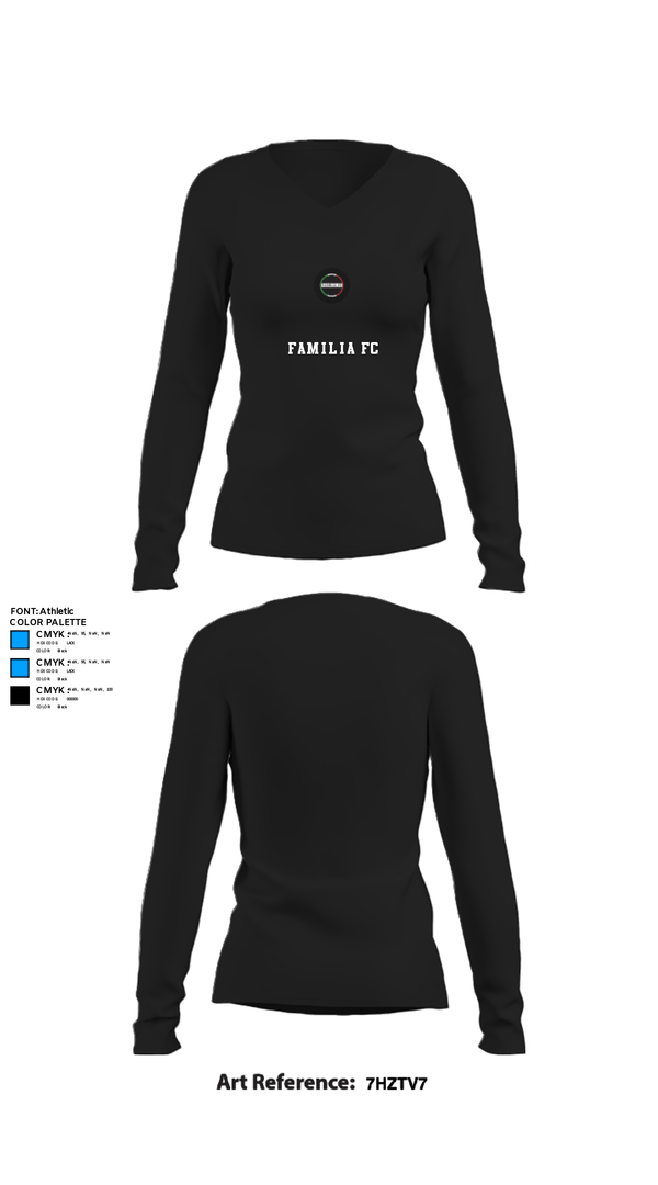 Women's Long Sleeve Vneck Shirt, Familia Fc, Men's Soccer, Teamtime, Team time, sublimation, custom sports apparel, team uniforms, spirit wear, spiritwear, sports uniforms, custom shirts, team store, custom team store, fundraiser sports, apparel fundraiser