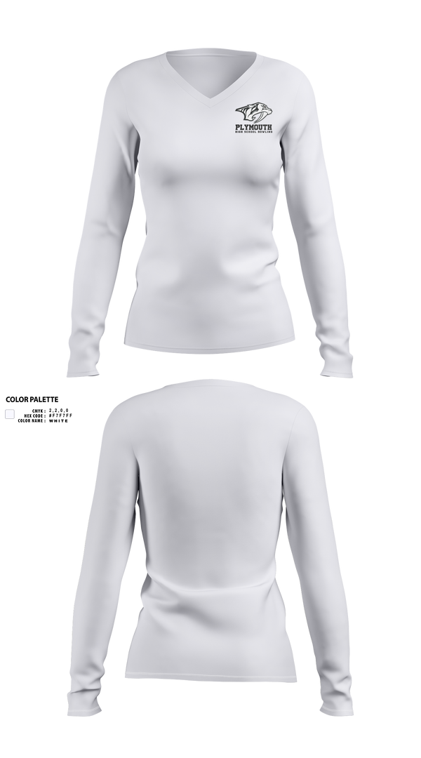 Womens Long Sleeve Vneck Shirt, Plymouth Bowling, Bowling, Teamtime, Team time, sublimation, custom sports apparel, team uniforms, spirit wear, spiritwear, sports uniforms, custom shirts, team store, custom team store, fundraiser sports, apparel fundraiser