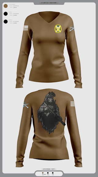 Womens Long Sleeve Vneck Shirt, Charlie Company, National Guard, Teamtime, Team time, sublimation, custom sports apparel, team uniforms, spirit wear, spiritwear, sports uniforms, custom shirts, team store, custom team store, fundraiser sports, apparel fundraiser