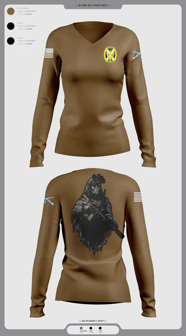 Womens Long Sleeve Vneck Shirt, Charlie Company, National Guard, Teamtime, Team time, sublimation, custom sports apparel, team uniforms, spirit wear, spiritwear, sports uniforms, custom shirts, team store, custom team store, fundraiser sports, apparel fundraiser