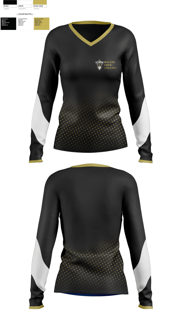 Womens Long Sleeve Vneck Shirt, Roland Grise Athletics, Spirit Store, Teamtime, Team time, sublimation, custom sports apparel, team uniforms, spirit wear, spiritwear, sports uniforms, custom shirts, team store, custom team store, fundraiser sports, apparel fundraiser