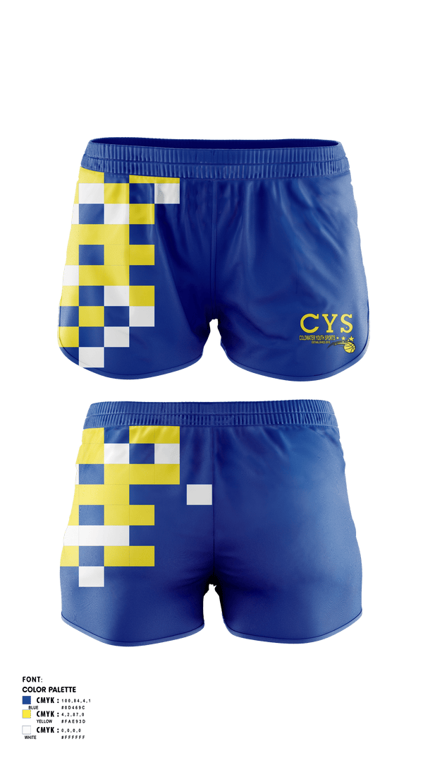 Womens Soccer Shorts, ColdWater Cougara 'Shelby Youth Sports', Track & Field, Teamtime, Team time, sublimation, custom sports apparel, team uniforms, spirit wear, spiritwear, sports uniforms, custom shirts, team store, custom team store, fundraiser sports, apparel fundraiser