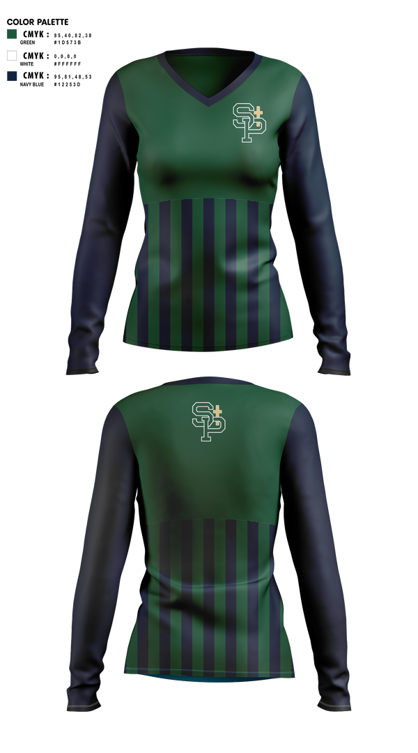 Womens Long Sleeve Vneck Shirt, St Patrick Irish, Bowling, Teamtime, Team time, sublimation, custom sports apparel, team uniforms, spirit wear, spiritwear, sports uniforms, custom shirts, team store, custom team store, fundraiser sports, apparel fundraiser