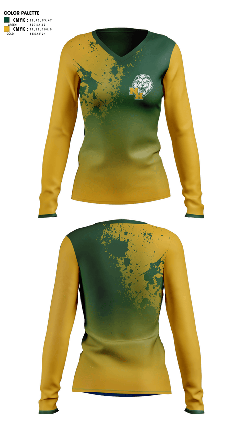Womens Long Sleeve Vneck Shirt 1, North Hunterdon High School, Spirit Store, Teamtime, Team time, sublimation, custom sports apparel, team uniforms, spirit wear, spiritwear, sports uniforms, custom shirts, team store, custom team store, fundraiser sports, apparel fundraiser