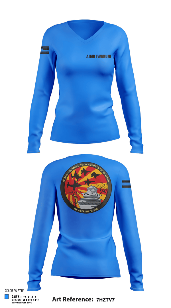 Womens Long Sleeve Vneck Shirt, AIMD Iwakuni, Navy, Teamtime, Team time, sublimation, custom sports apparel, team uniforms, spirit wear, spiritwear, sports uniforms, custom shirts, team store, custom team store, fundraiser sports, apparel fundraiser