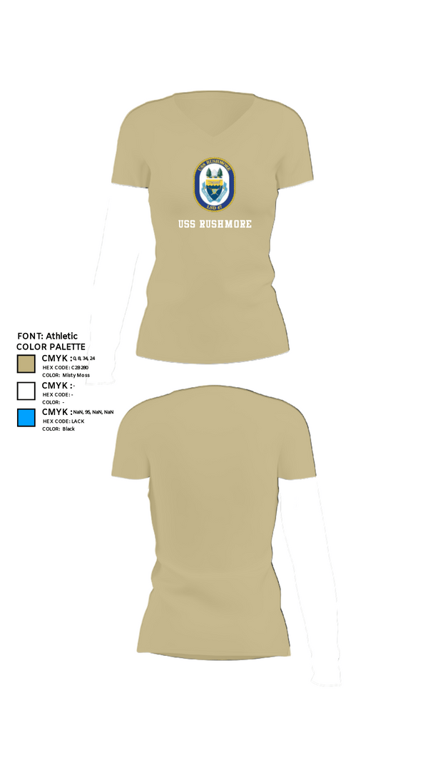 Women's Short Sleeve Vneck Shirt, USS RUSHMORE, Navy, Teamtime, Team time, sublimation, custom sports apparel, team uniforms, spirit wear, spiritwear, sports uniforms, custom shirts, team store, custom team store, fundraiser sports, apparel fundraiser
