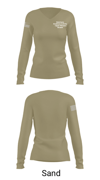 Womens Long Sleeve Vneck Shirt, Veterinary Readiness Activity - Japan  Okinawa Branch, Army, Teamtime, Team time, sublimation, custom sports apparel, team uniforms, spirit wear, spiritwear, sports uniforms, custom shirts, team store, custom team store, fundraiser sports, apparel fundraiser