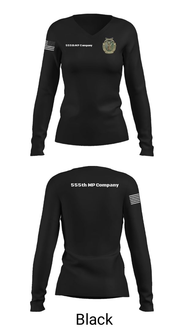 Women's Long Sleeve Vneck Shirt, 555th MP Company, Army, Teamtime, Team time, sublimation, custom sports apparel, team uniforms, spirit wear, spiritwear, sports uniforms, custom shirts, team store, custom team store, fundraiser sports, apparel fundraiser