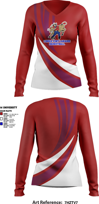 Womens Long Sleeve Vneck Shirt, Lingle-Fort Laramie High School Basketball, Men's Basketball, Teamtime, Team time, sublimation, custom sports apparel, team uniforms, spirit wear, spiritwear, sports uniforms, custom shirts, team store, custom team store, fundraiser sports, apparel fundraiser